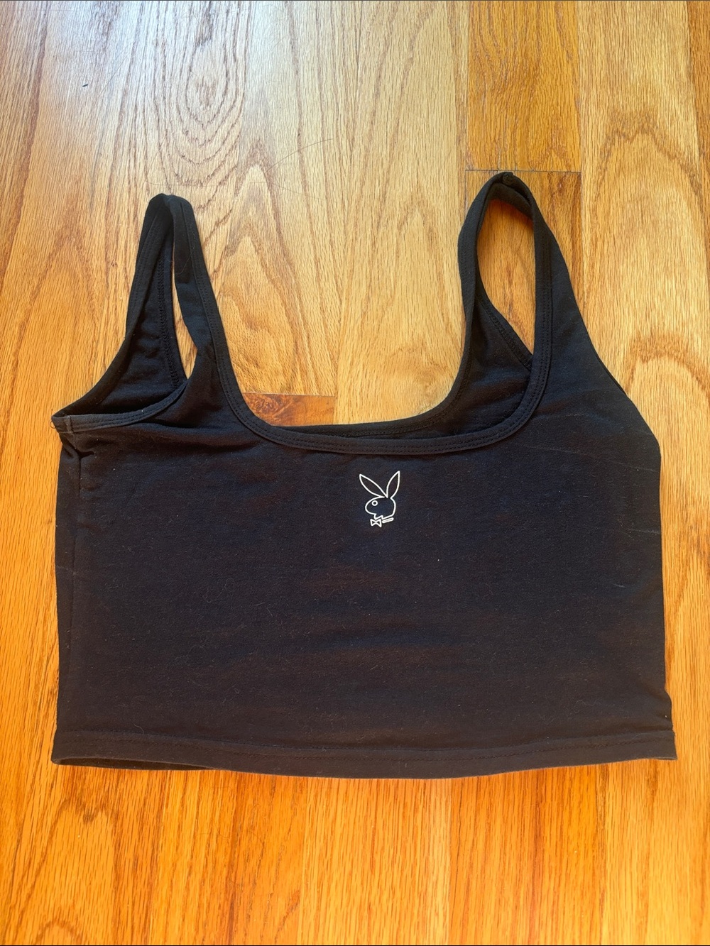 PLAYBOY by Pacsun Black Cropped Tank with White Bunny Logo Size Medium